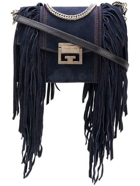 givenchy fringe bag|GIVENCHY Suede Fringe Small GV3 Shoulder Bag Blue.